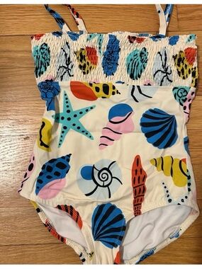 Girls' One-Piece Swimsuit with Colorful Seashell Print